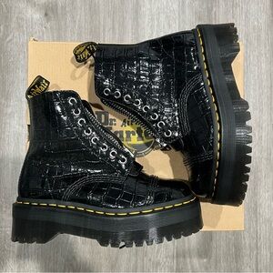 Dr. Martens Black Patent Croc Embossed Boots- Sinclair (Brand New, Never Worn)